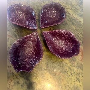 4 Cabbage Leaf-Shaped Purple Ceramic Bowls made in Portugal